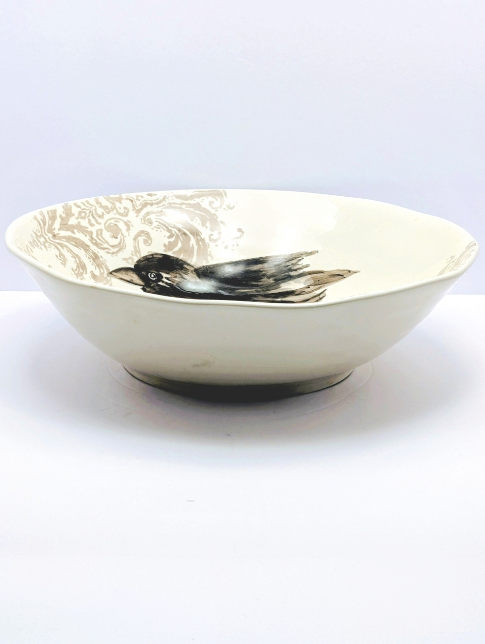 Maxcera Black & White Bird Serving Bowl – Rustic Farmhouse Raven – 12.25"